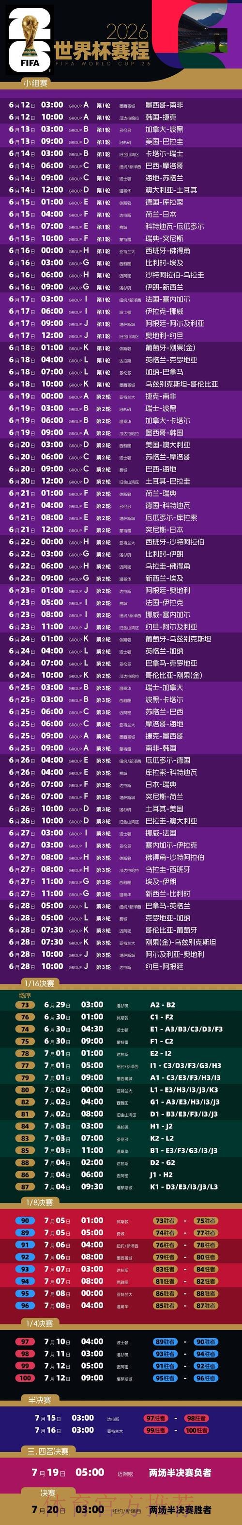 2026世界杯赛程一览比赛时间表免费观看 2026世界杯赛程一览比赛时间表免费观看